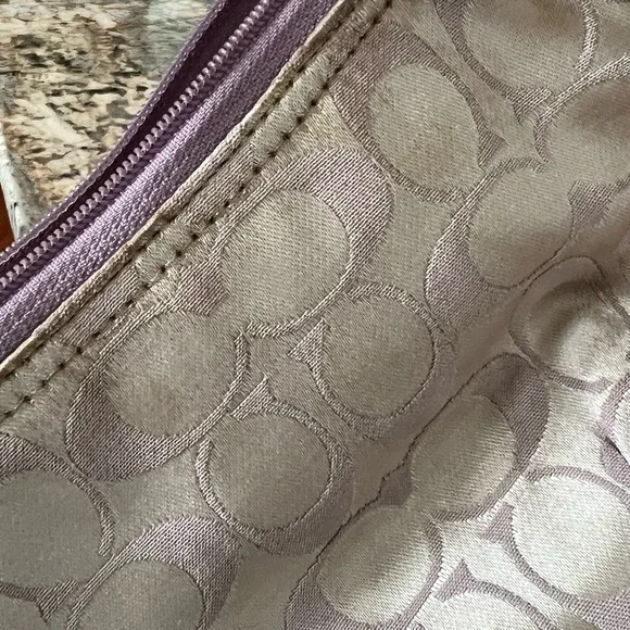 Coach Signature Satin Crossbody Purse Bag Lilac/Lilac Silver Half Moon Shaped - Picture 12 of 12